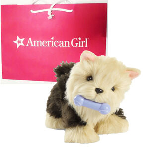 American Girl Doll TERRIER PUPPY DOG + BONE Toy Pet Plush Yorkie Yorkshire BAG!
